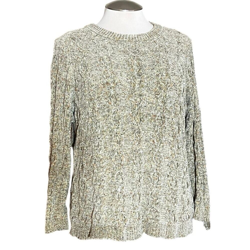 J.Jill Chenille Green Cable‎ Knit Long Sleeve Super Soft Pullover Sweater